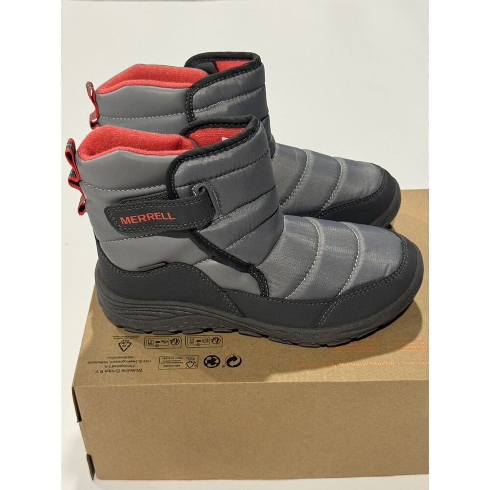 Merrell Big Kids 3 Polar Puffer Winter Snow Boots Grey Lite Insulated Hook Loop